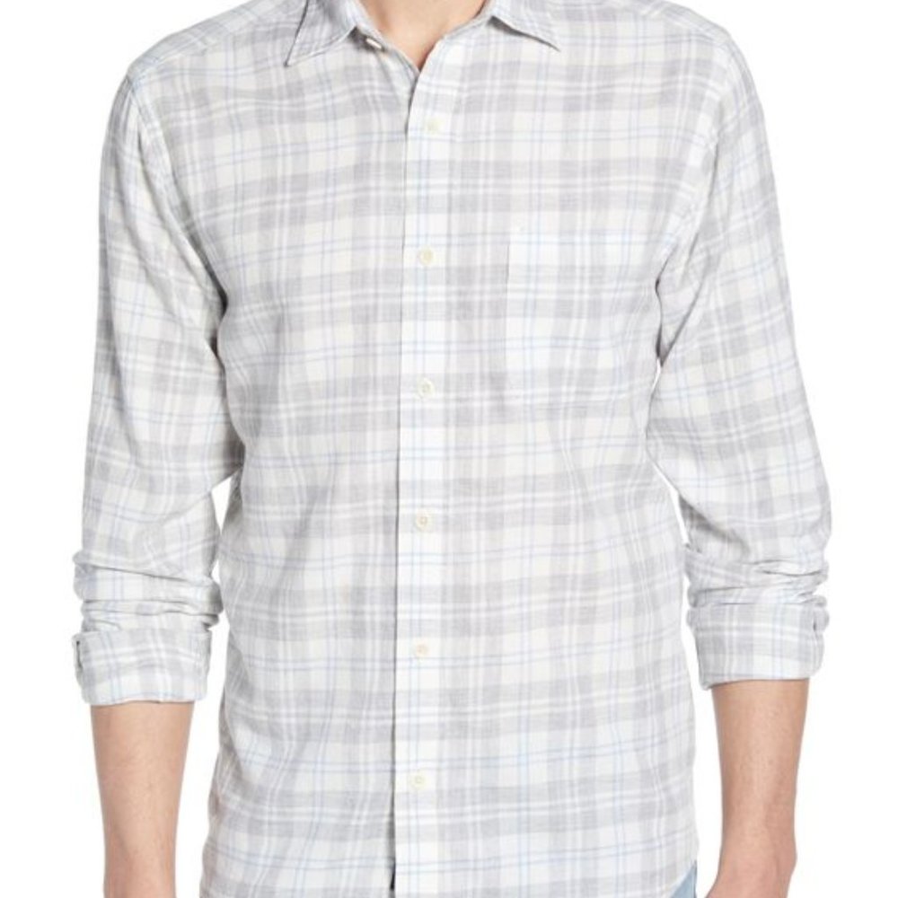 Faherty Brand Small Light Gray plaid Collar Shirt
